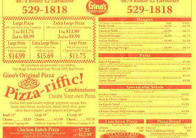 Gino's Pizza Spaghetti House menu