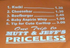 Mutt Jeff Drive In menu