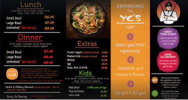 Yc's Mongolian Grill menu