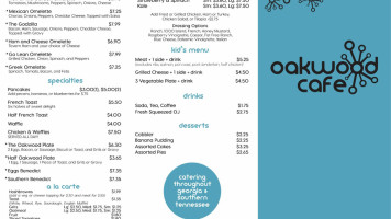 Oakwood Cafe menu