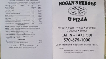 Hogan's Heroes Pizza menu