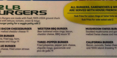 Hanko's Sports Grill menu