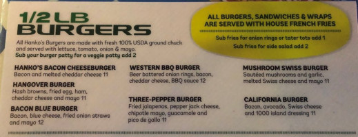 Hanko's Sports Grill menu