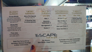 Escape Grill menu