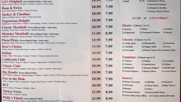 G J's Pizza Market menu