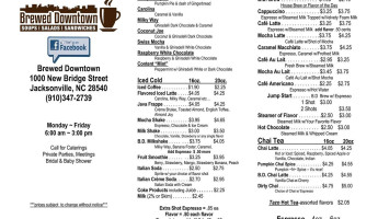 Brewed Downtown, Inc. menu