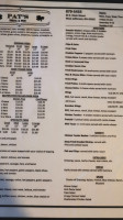 Pat's Pizza Pub menu