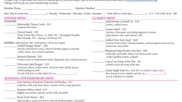 Madison Club menu