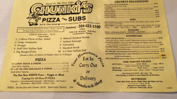 Chunki's Pizza Subs menu