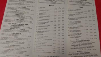 Sparta's Pizza Pasta House menu