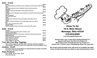 Pizza To Go menu