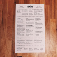 Heyday Bar Restaurant menu