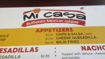 Mi Casa Mexican menu