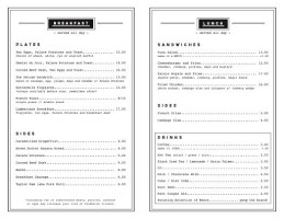 Palace Diner menu