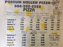 Possum Holler Pizza menu