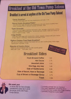 Old Town Pump Saloon menu