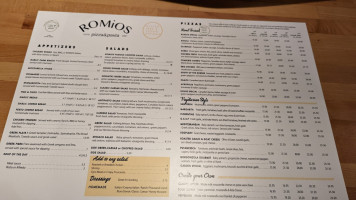 Romio's Pizza Pasta menu