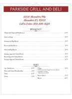 Parkside Grill And Deli menu