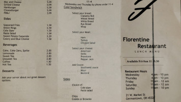 The Florentine Restaurant menu