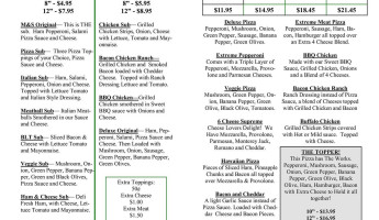 M S Carry Out Pizza menu