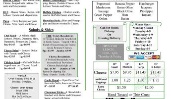 M S Carry Out Pizza menu