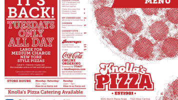 Knolla's Pizza menu