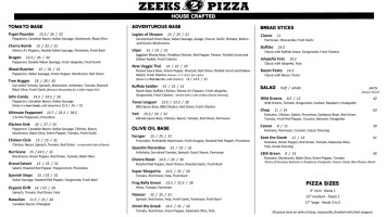 Zeeks Pizza menu