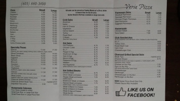 Veria Pizza Charcoal Grill menu