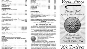 Veria Pizza Charcoal Grill menu