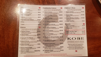 Kobe Japanese Steak House menu