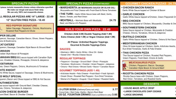 Red Pepper Pizzeria Pasta menu