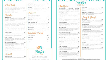 Marta's Cocina menu