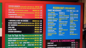 Cook Out menu