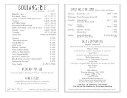 Boulangerie, A Proper Bakery menu