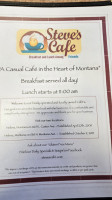 Steve's Cafe menu