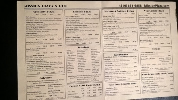 Mission Pizza Pub menu