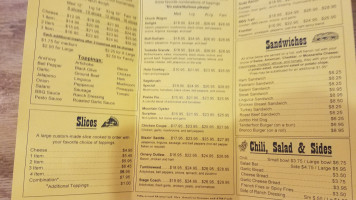 Bronco Billy's Pizza Palace menu