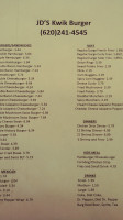 J D's Kwik Burger menu