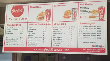 J D's Kwik Burger menu