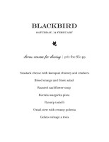 Blackbird menu