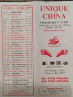 Unique China menu