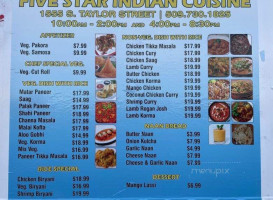 Five Star Indian Cuisine Food Truck menu