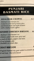 Shalimar menu