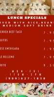 Zendejas Mexican Takeout menu