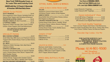 Zanzis Pizza Grove City menu