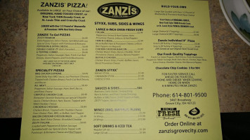 Zanzis Pizza Grove City menu