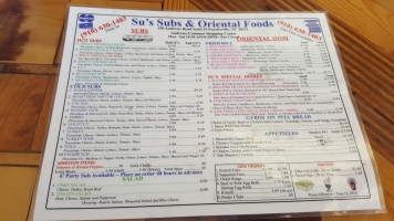 Su's Subs Oriental Food menu