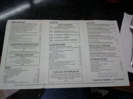 Lincoln's P&g Diner menu