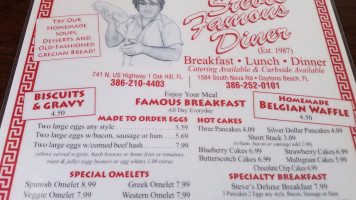 Steves Famous Diner menu