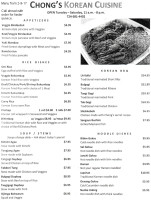 Chong's Korean Cuisine menu